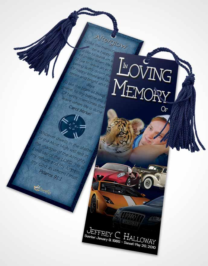 Funeral Bookmark Template Southern Blue Sky Car Enthusiast