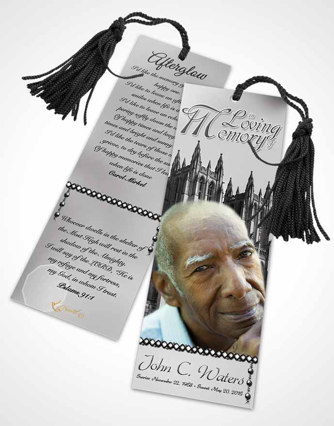 Funeral Bookmark Template Spring Cathedral Black and White