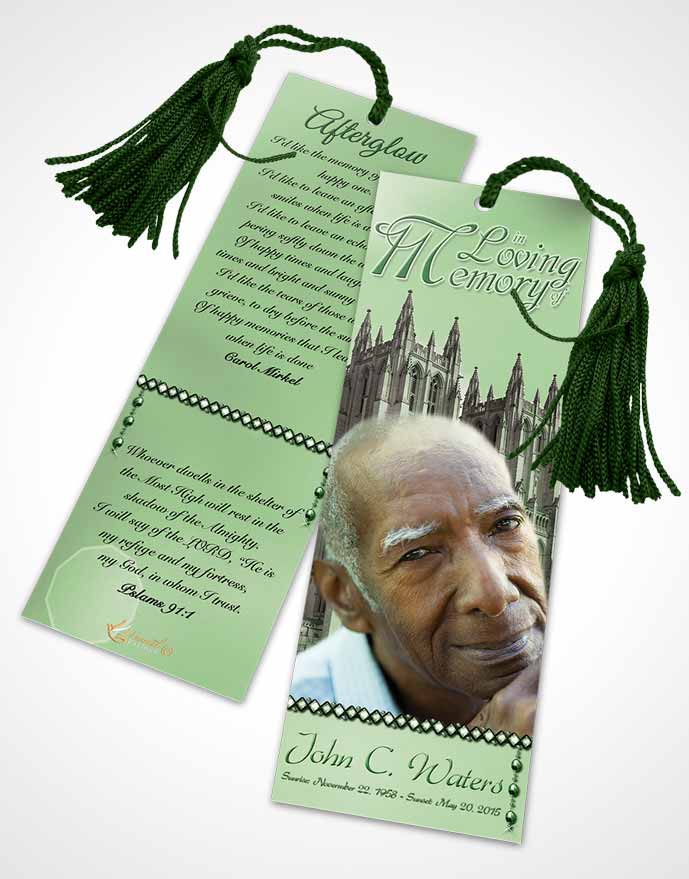 Funeral Bookmark Template Spring Cathedral Emerald Gold