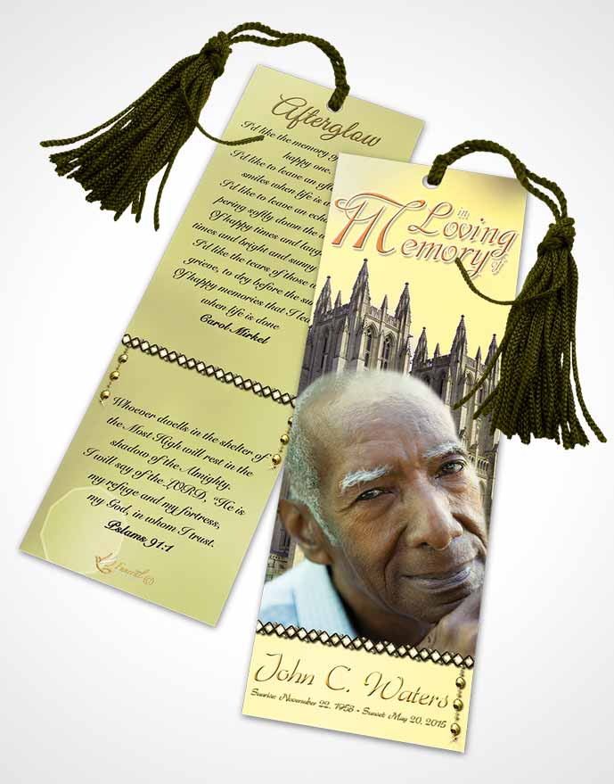 Funeral Bookmark Template Spring Cathedral Golden Love