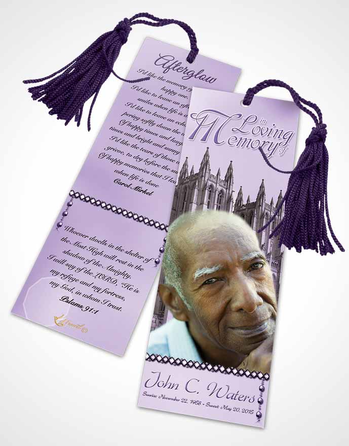 Funeral Bookmark Template Spring Cathedral Lavender Honor