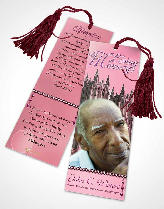 Funeral Bookmark Template Spring Cathedral Pink Lust