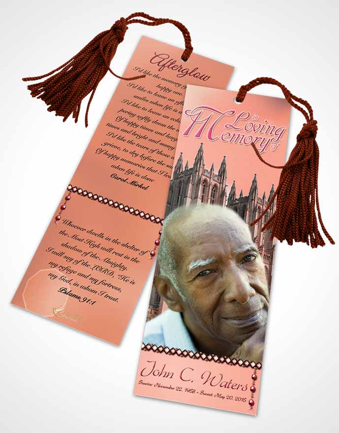 Funeral Bookmark Template Spring Cathedral Ruby Sunset