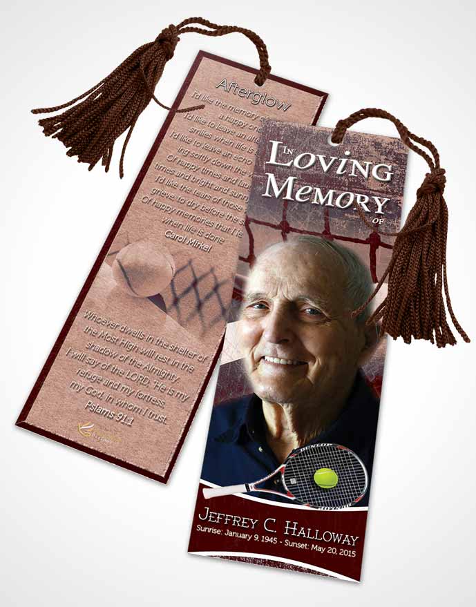 Funeral Bookmark Template Strawberry Sky Tennis Star