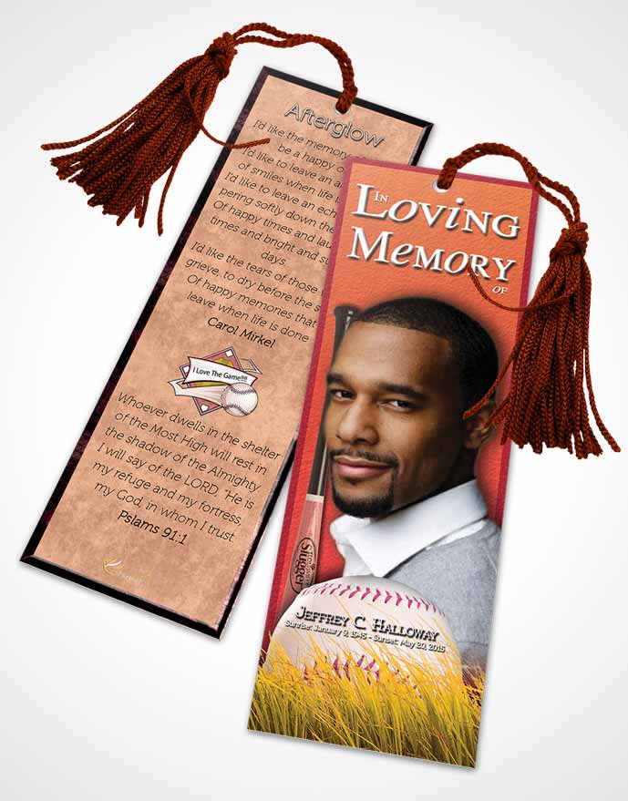 Funeral Bookmark Template Summer Ruby Baseball Star Dark