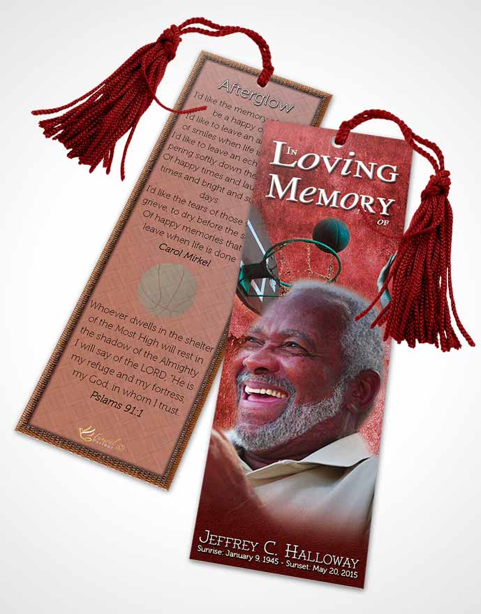 Funeral Bookmark Template Summer Ruby Basketball Star