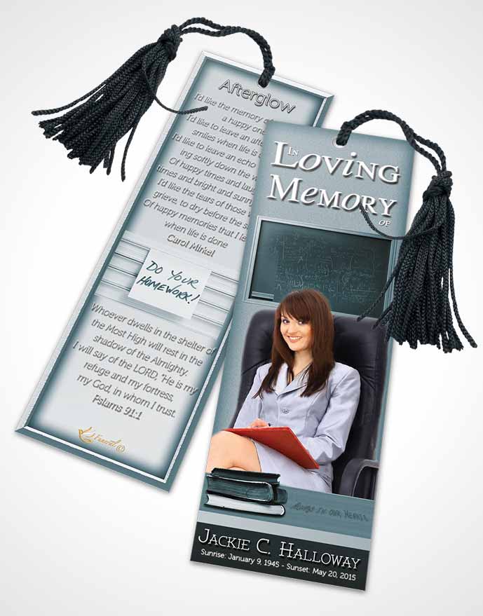 Funeral Bookmark Template Topaz Teacher Dark