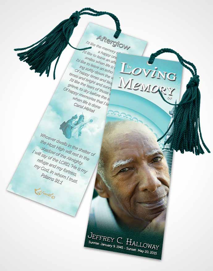 Funeral Bookmark Template Turquoise Buddhist Faith