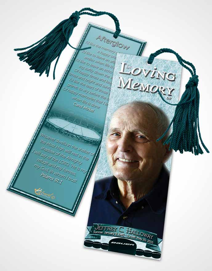 Funeral Bookmark Template Turquoise Hockey Star