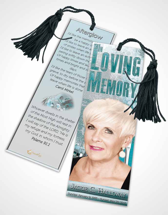 Funeral Bookmark Template Turquoise Ocean Painters Paradise