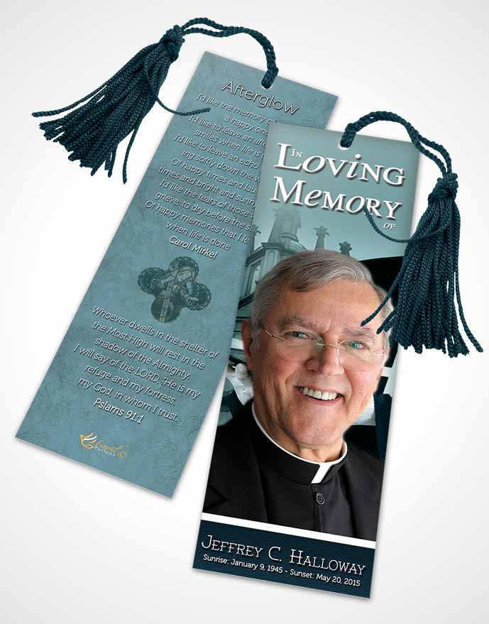 Funeral Bookmark Template Turquoise Sky Heavenly Priest