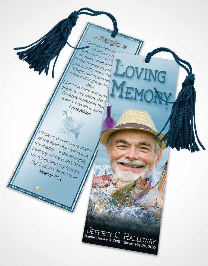 Funeral Bookmark Template Turquoise Waters Calm Fisherman