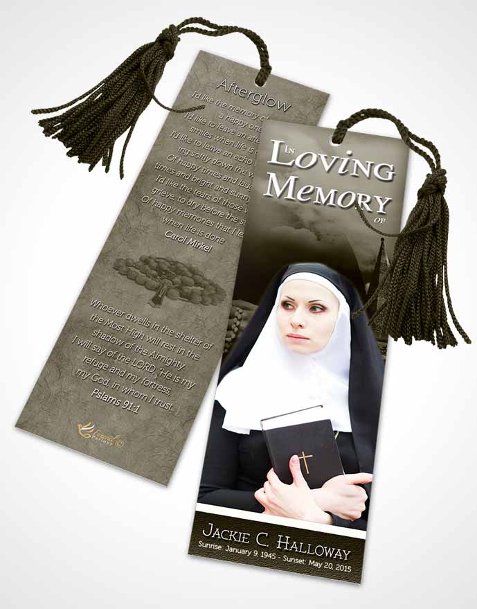 Funeral Bookmark Template Vintage Heavenly Nun