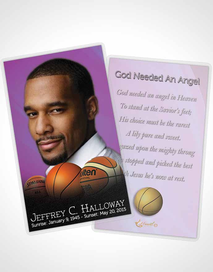 Funeral Prayer Card Template Amethyst Rain Basketball Lover Dark