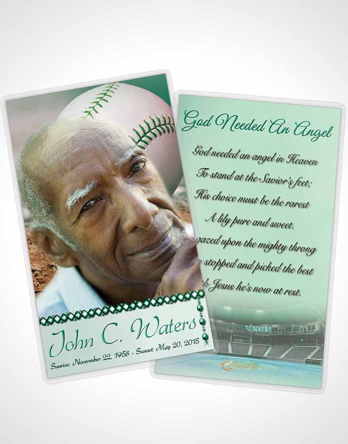 Funeral Prayer Card Template Baseball Day Emerald Love