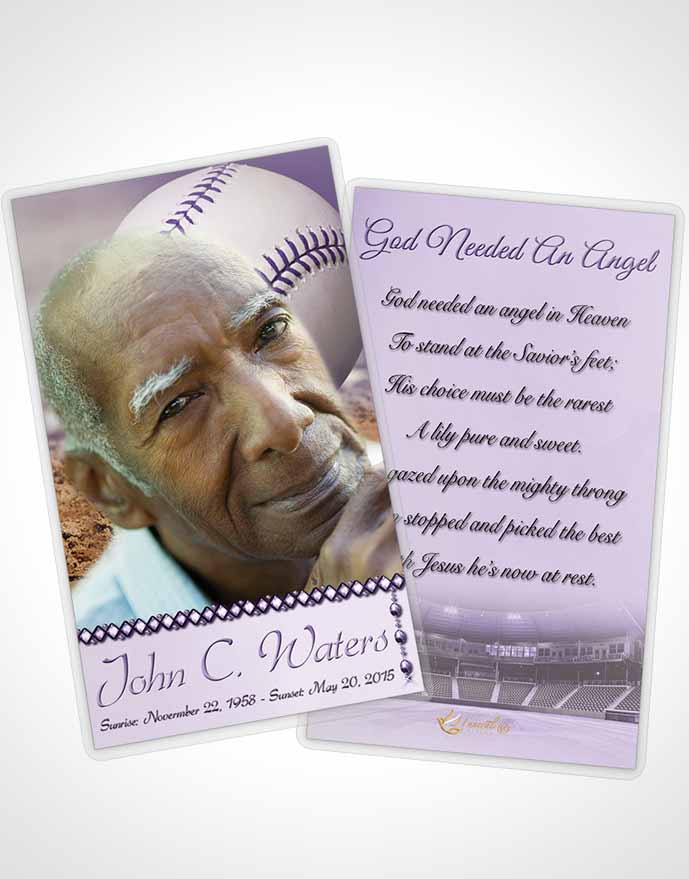 Funeral Prayer Card Template Baseball Day Lavender Honor