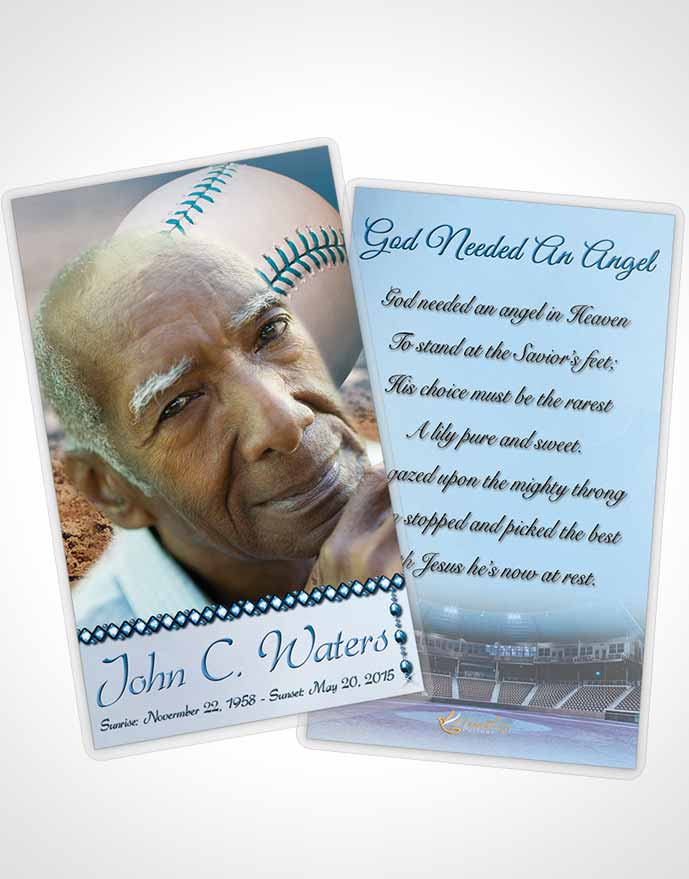 Funeral Prayer Card Template Baseball Day Ocean Blue
