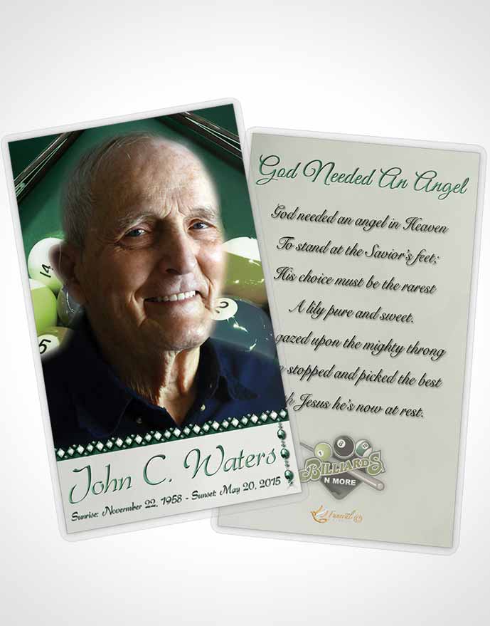 Funeral Prayer Card Template Billiards Fantasy Emerald Love
