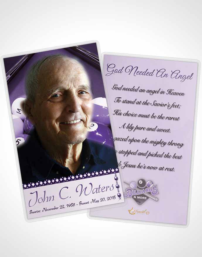 Funeral Prayer Card Template Billiards Fantasy Lavender Honor
