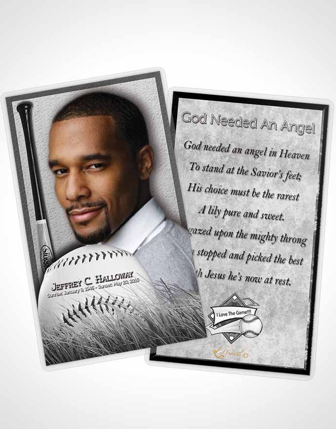 Funeral Prayer Card Template Black and White Baseball Star Dark