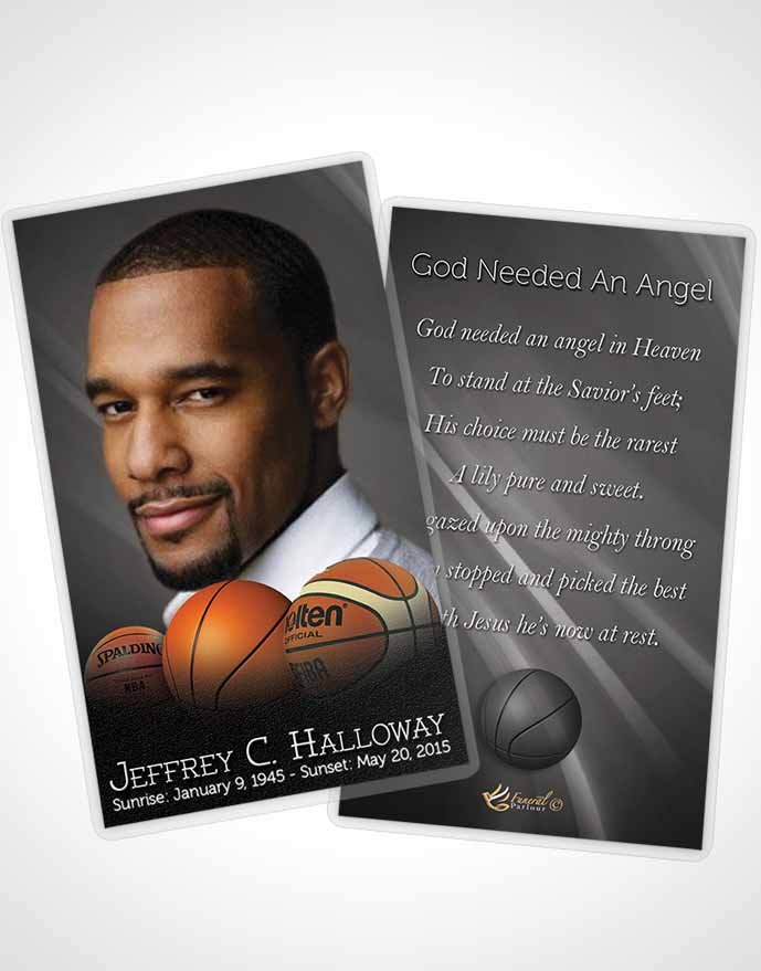 Funeral Prayer Card Template Black and White Basketball Lover Dark