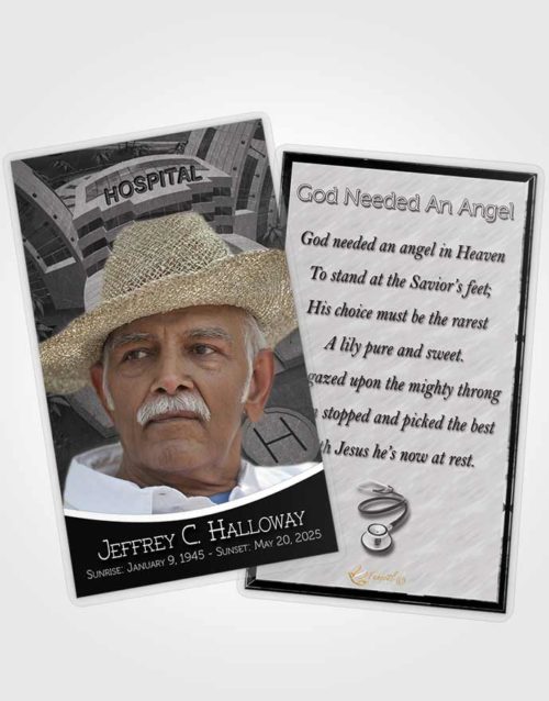 Funeral Prayer Card Template Black and White Doctor