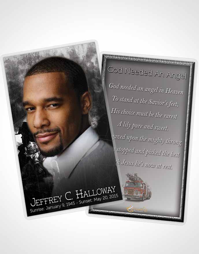 Funeral Prayer Card Template Black and White Firefighter