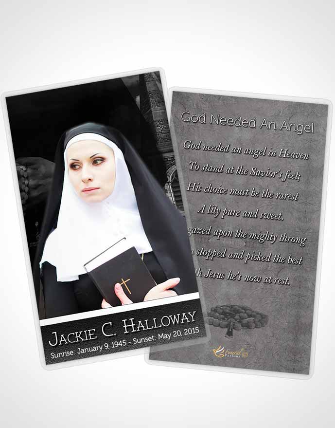 Funeral Prayer Card Template Black and White Heavenly Nun
