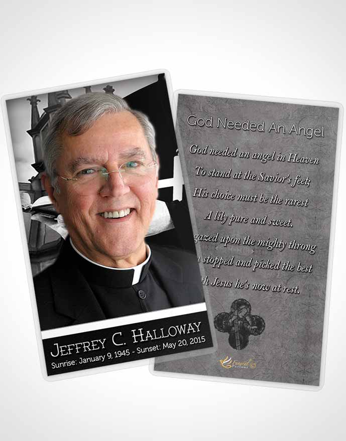 Funeral Prayer Card Template Black and White Heavenly Priest