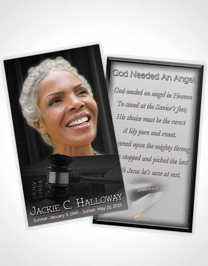 Funeral Prayer Card Template Black and White Judge Justice