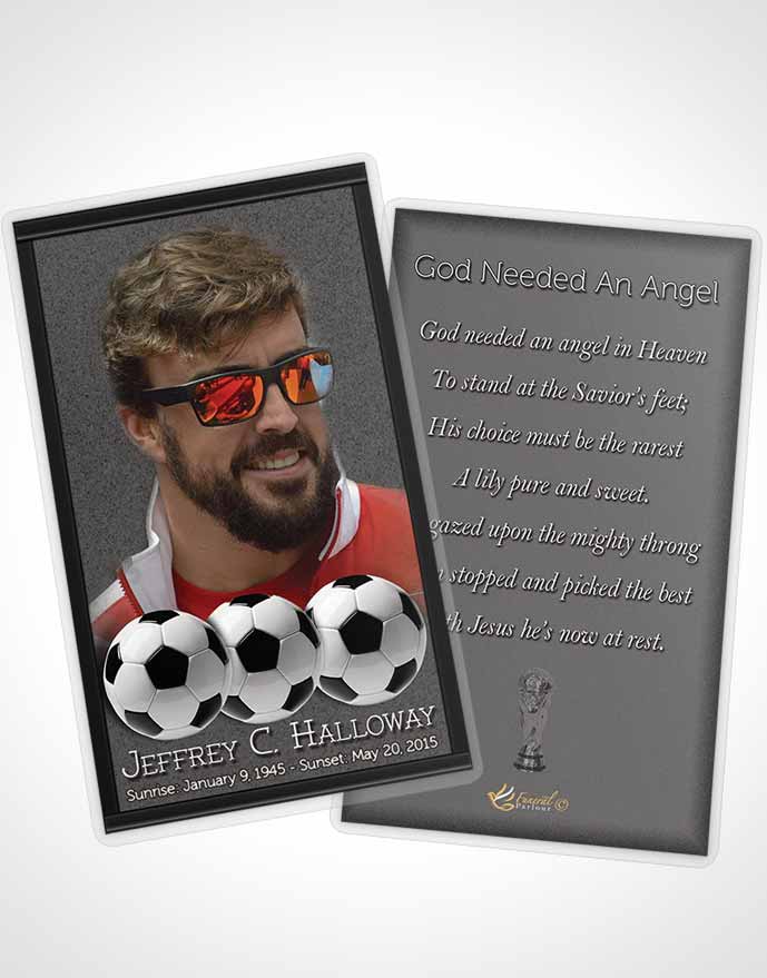 Funeral Prayer Card Template Black and White Soccer Star