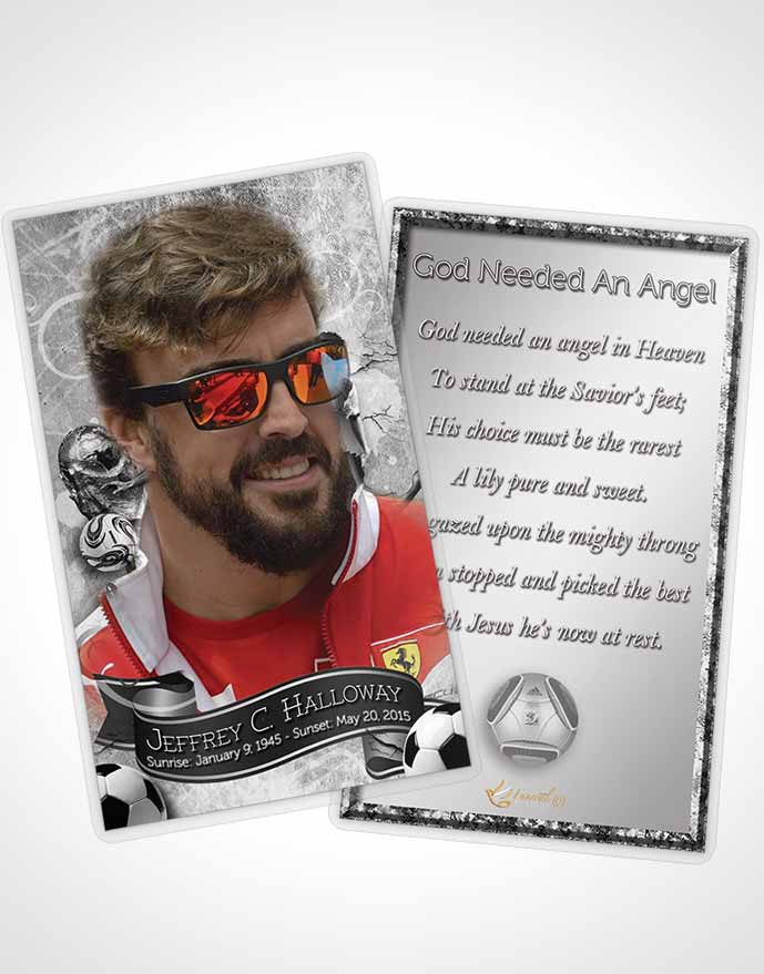 Funeral Prayer Card Template Black and White Soccer Superstar