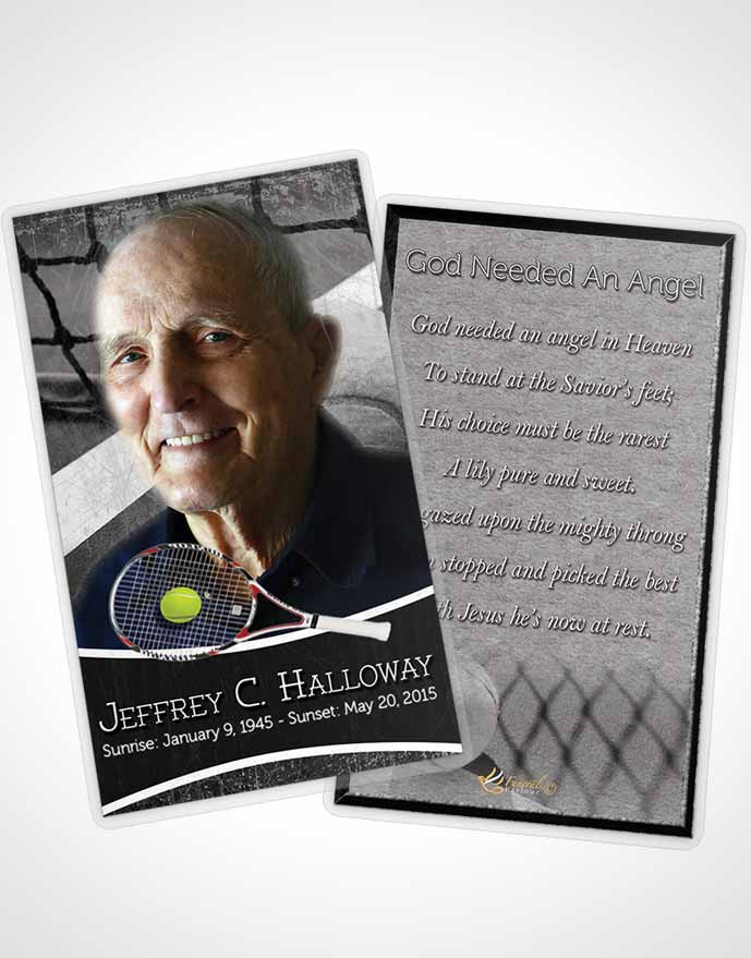 Funeral Prayer Card Template Black and White Tennis Star