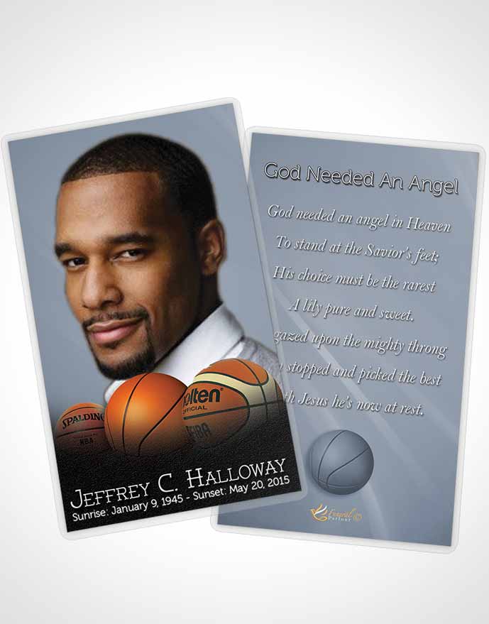 Funeral Prayer Card Template Blue Serenity Basketball Lover Dark