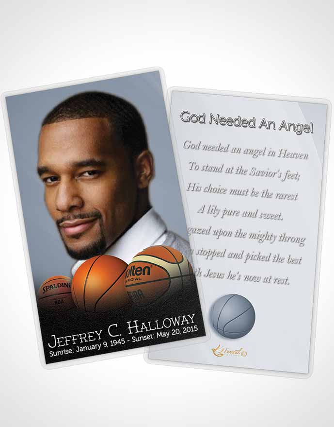 Funeral Prayer Card Template Blue Serenity Basketball Lover Light