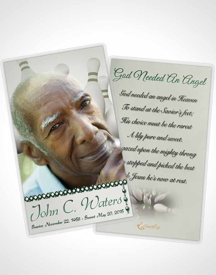 Funeral Prayer Card Template Bowling Days Emerald Love