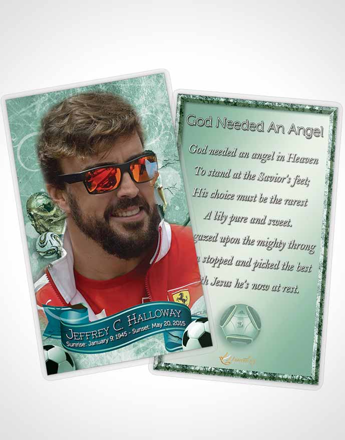 Funeral Prayer Card Template Brilliant Emerald Sky Soccer Superstar