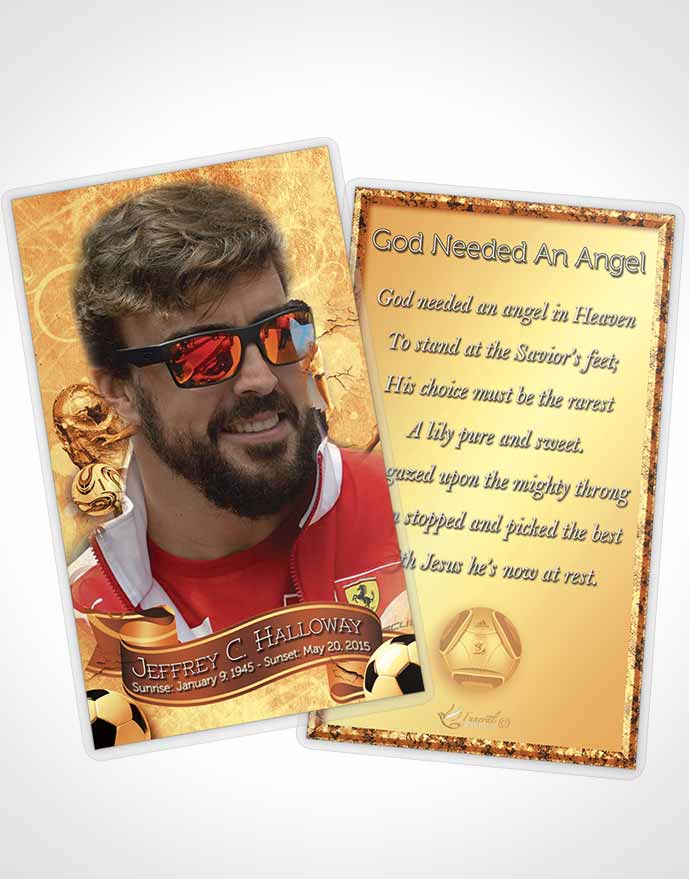 Funeral Prayer Card Template Brilliant Rustic Soccer Superstar