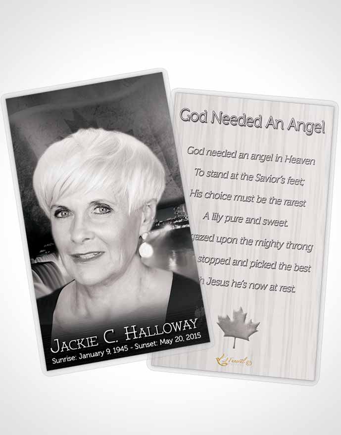 Funeral Prayer Card Template Canadian Black and White Glow