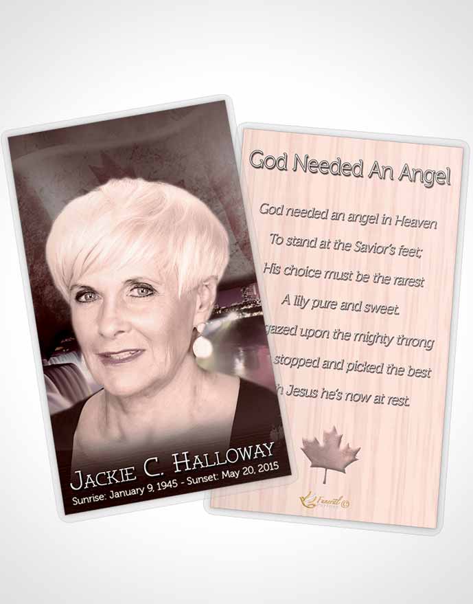 Funeral Prayer Card Template Canadian Burgundy Glow