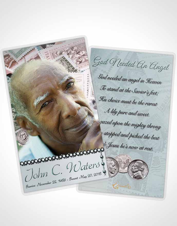 Funeral Prayer Card Template Collecting Stamps and Coins Gentle Breeze