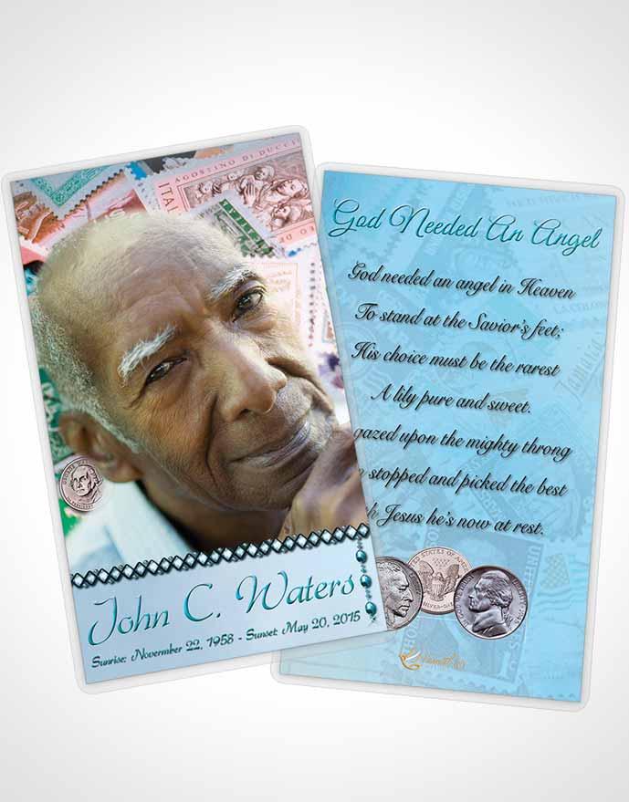 Funeral Prayer Card Template Collecting Stamps and Coins Morning Calm