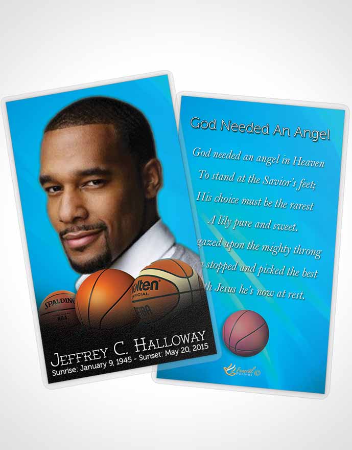 Funeral Prayer Card Template Cyan Basketball Lover Dark