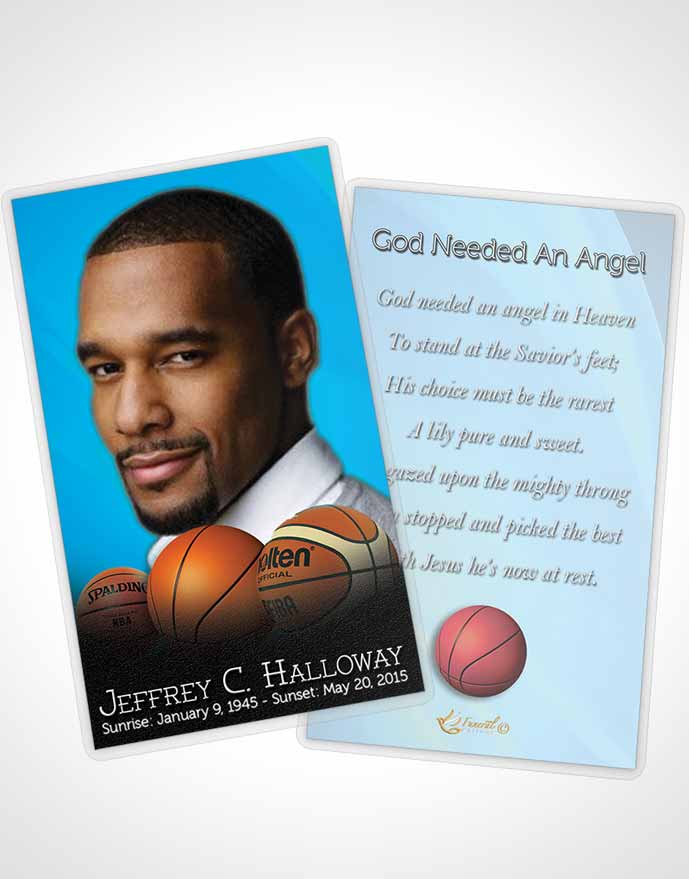 Funeral Prayer Card Template Cyan Basketball Lover Light