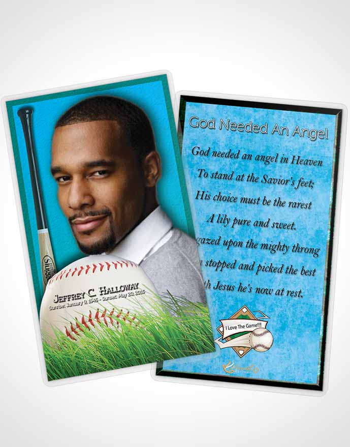 Funeral Prayer Card Template Cyan Breeze Baseball Star Dark