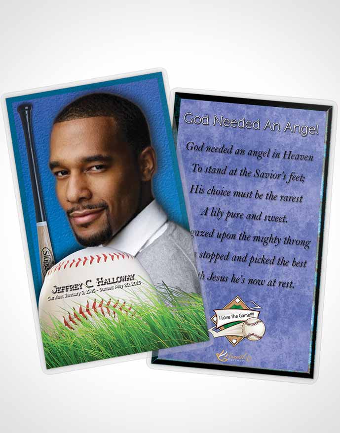 Funeral Prayer Card Template Deep Blue Baseball Star Dark