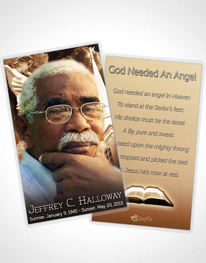 Funeral Prayer Card Template Deep Gold Christian Faith