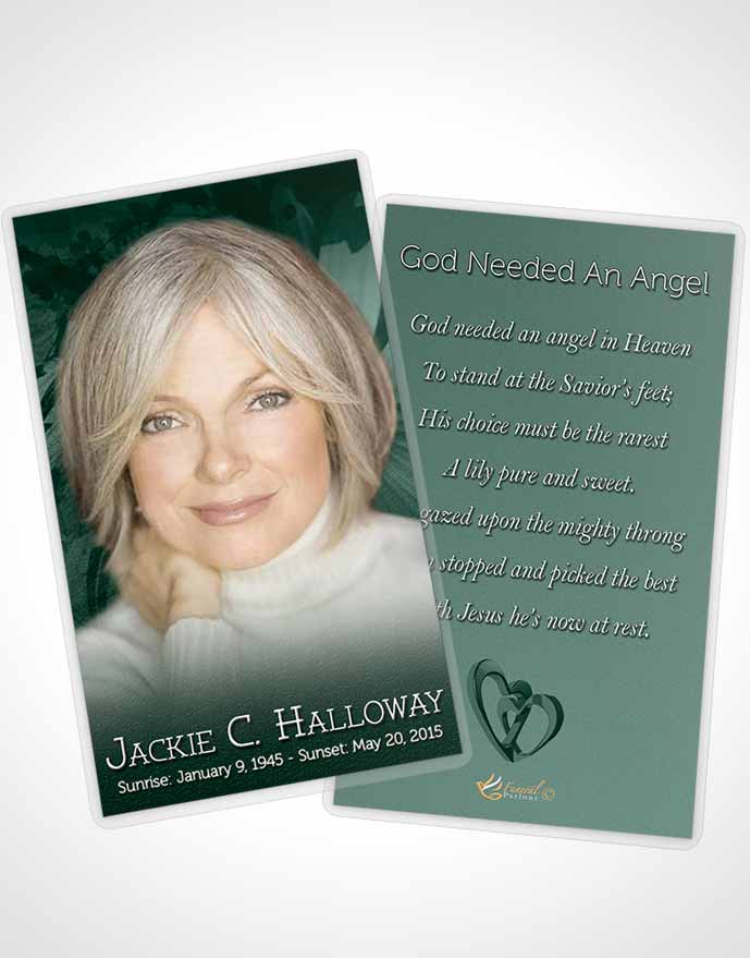 Funeral Prayer Card Template Emerald Artistic Bouquet