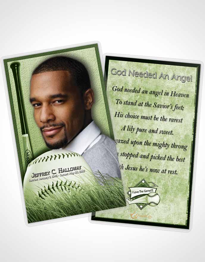 Funeral Prayer Card Template Emerald Baseball Star Dark