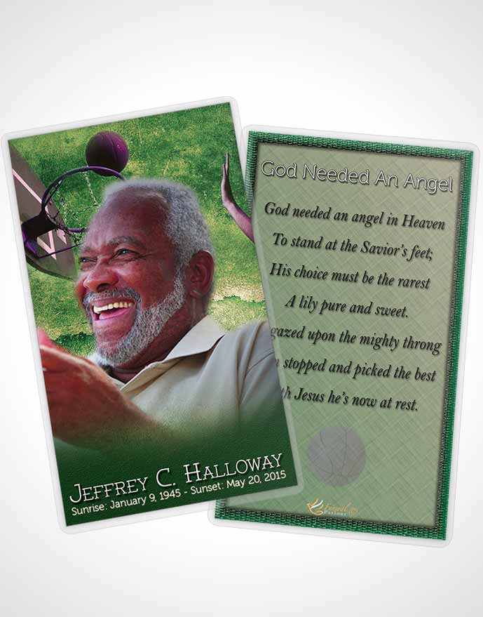 Funeral Prayer Card Template Emerald Basketball Star